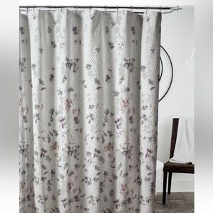 DKNY “Jasper” White Textured Fabric Shower Curtain w/Multicolor Floral Designs